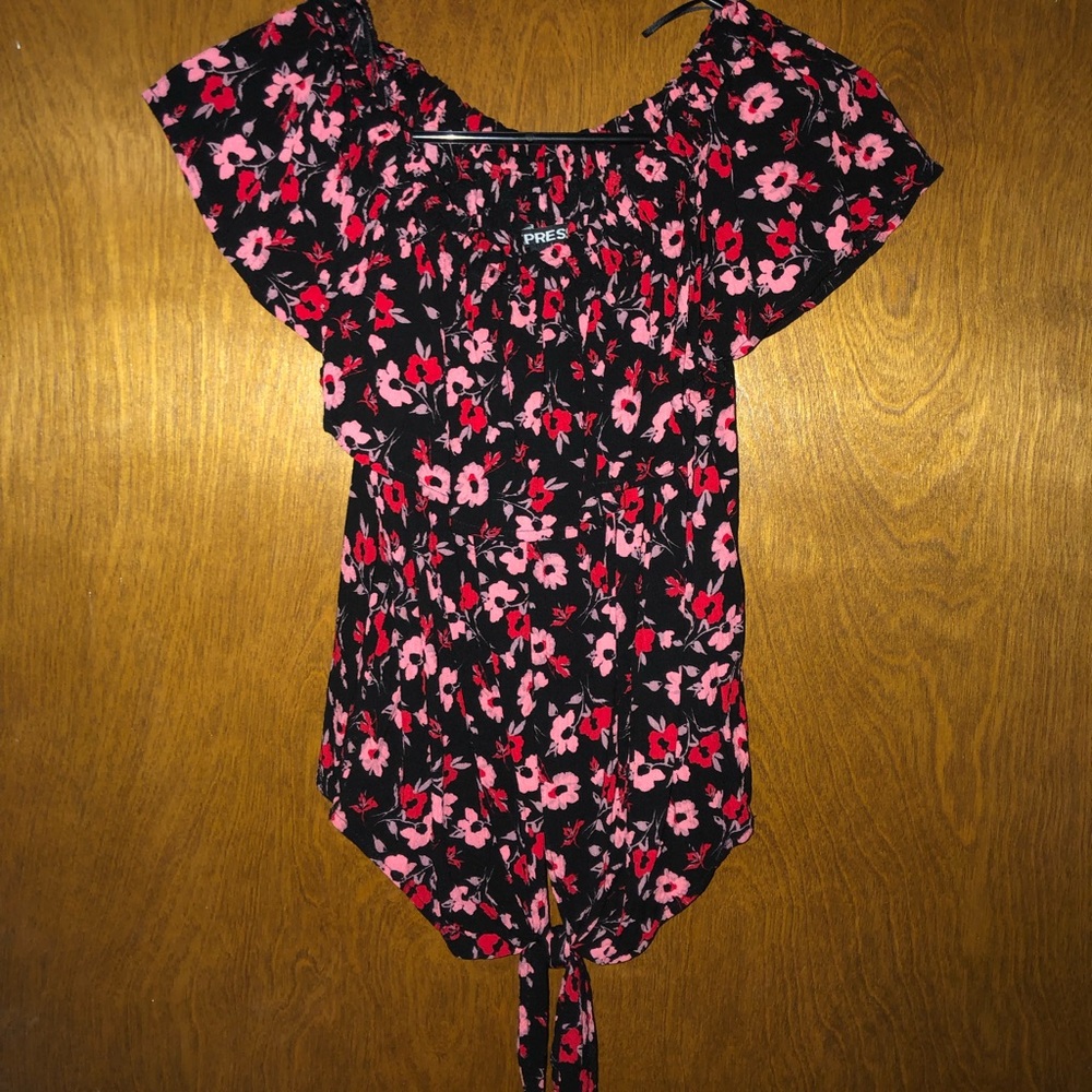 Express off shoulder floral tie front top